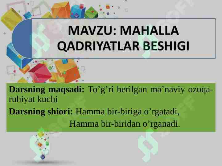 MAHALLA QADRIYATLAR BESHIGI