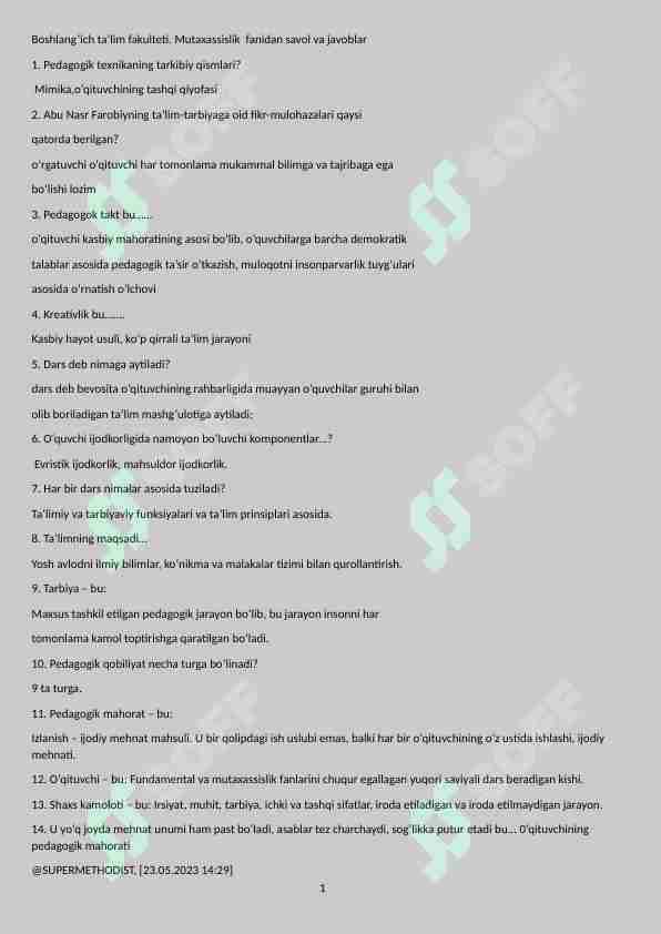 Boshlang’ich ta’lim savol javoblar