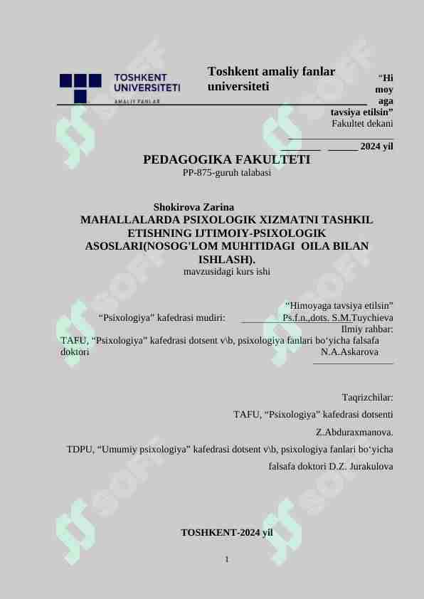 Mahallalarda psixologik xizmatni tashkil etishnin asoslarig ijtimoiy psixologik