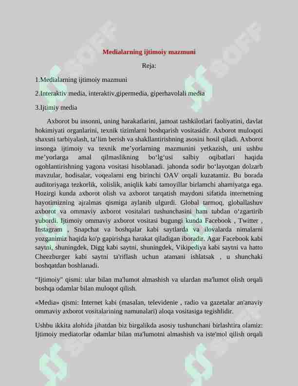 Medianing ijtimoiy mazmuni
