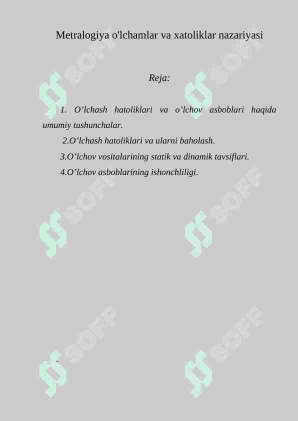 Metralogiya o'lchamlar va xatoliklar nazariyasi