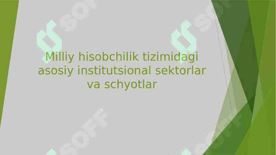 Milliy hisobchilik tizimidagi asosiy institutsional sektorlar va schyotlar