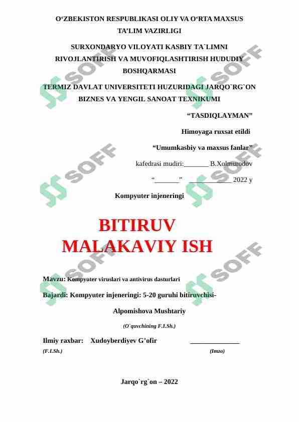 Kompyuter viruslari va antivirus dasturlari