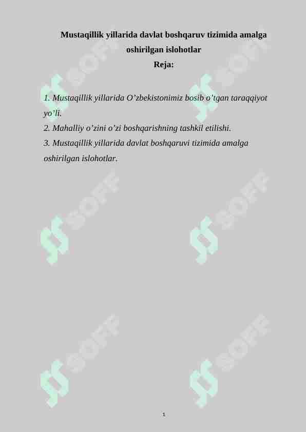 Mustaqillik yillarida davlat boshqaruv tizimida amalga oshirilgan islohotlar