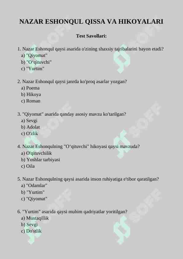 NAZAR ESHONQUL QISSA VA HIKOYALARI