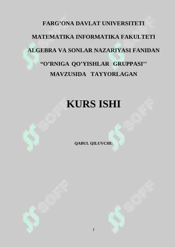 O’RNIGA QO’YISHLAR GRUPPASI