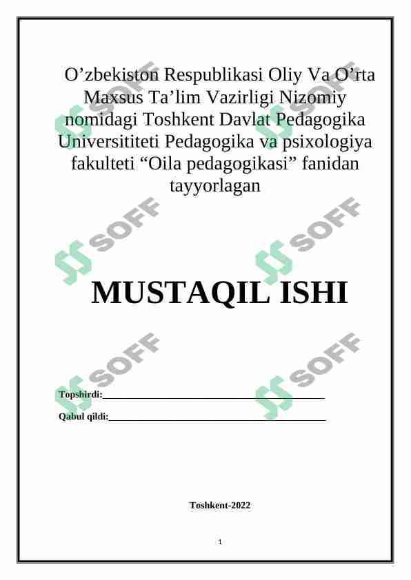 O‘zbekistonda oila pedagogikasi fanining rivojlanishi tarixi