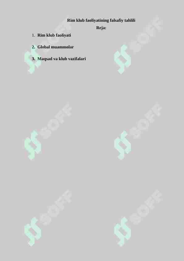 Rim klub faoliyatining falsafiy tahlili