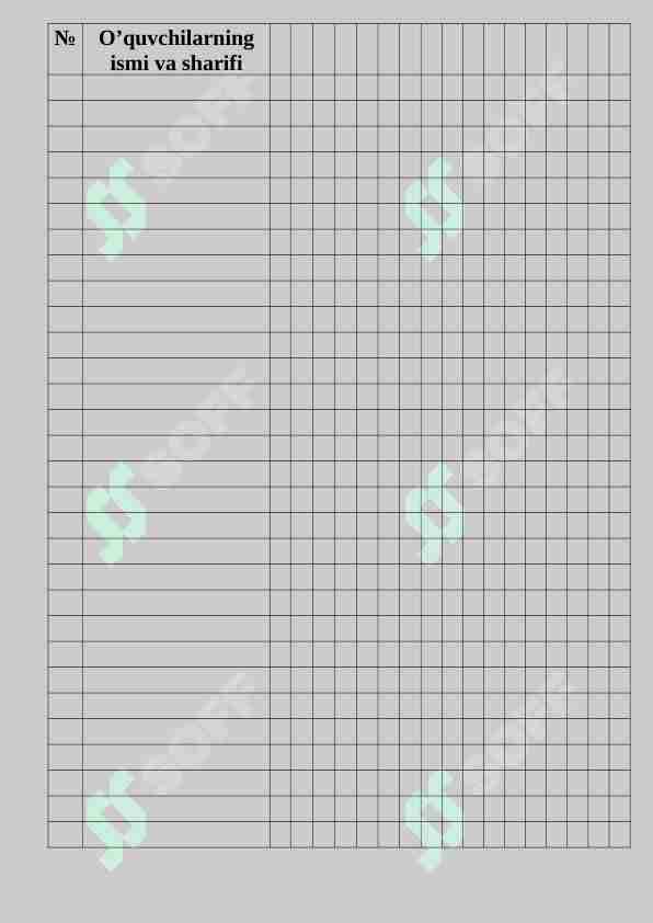 MAKTAB O'QITUVCHILARI UCHUN SINF JURNALI BLANKASI