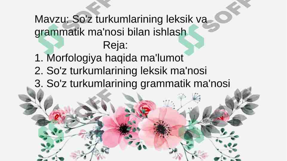 So'z turkumlarining leksik va grammatik ma'nosi bilan ishlash