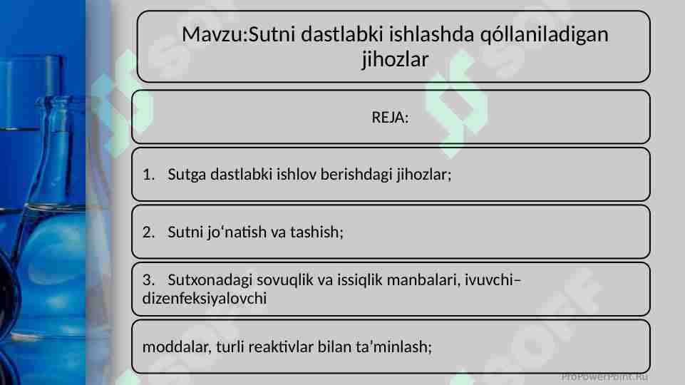 Sutni dastlabki ishlashda qóllaniladigan jihozlar