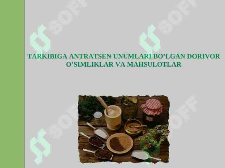 Tarkibiga antratsеn unumlari bo’lgan dorivor o’simliklar va mahsulotlar