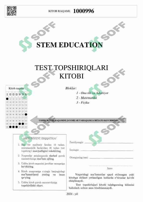 Temurbeklar maktabi EHTIMOLIY TEST (Ona tili-Matematika-Fizika) -Javoblari bilan