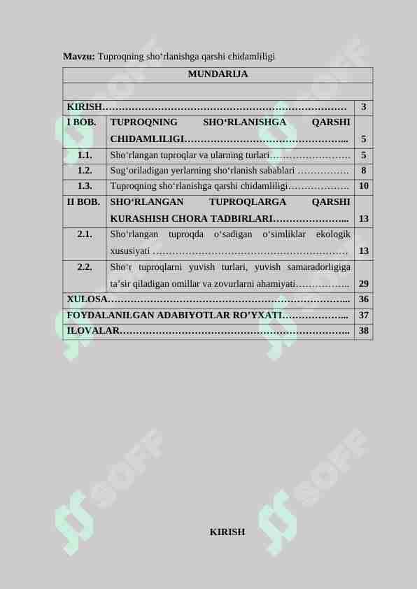Tuproqning sho‘rlanishga qarshi chidamliligi