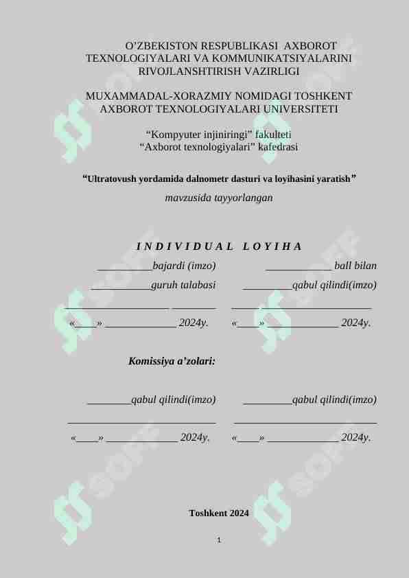 Ultratovush yordamida dalnometr dasturi va loyihasini yaratish