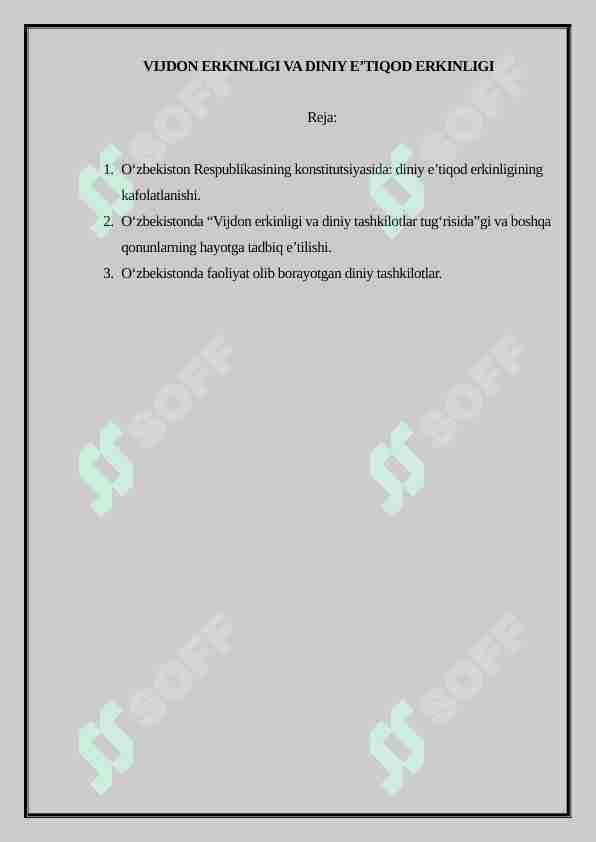 VIJDON ERKINLIGI VA DINIY E’TIQOD ERKINLIGI
