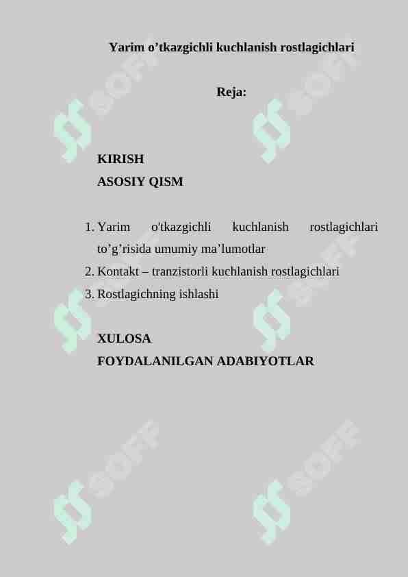 Yarim o’tkazgichli kuchlanish rostlagichlari