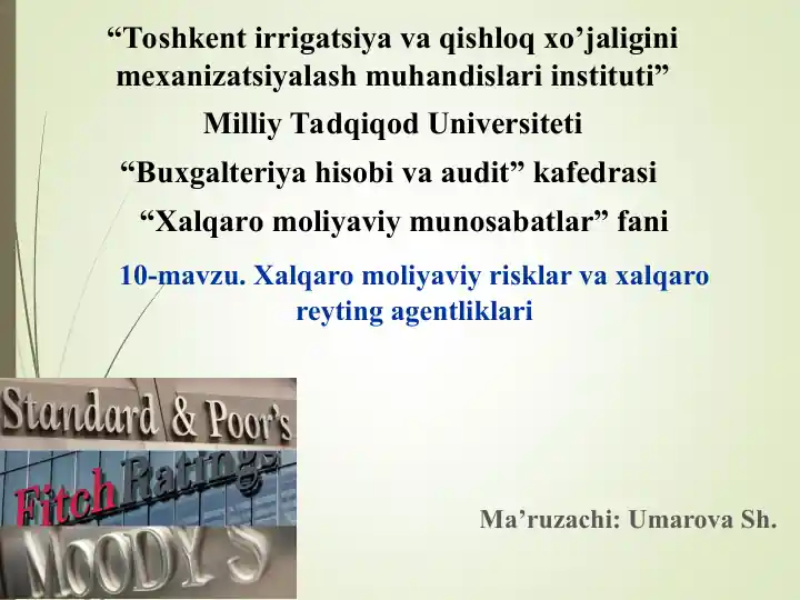 Xalqaro moliyaviy risklar va xalqaro reyting agentliklari