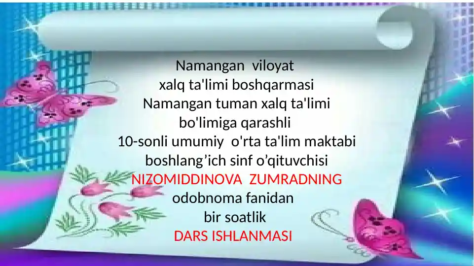 Dars Ishlanmasi "Mustaqil yurt farzandlarimiz"