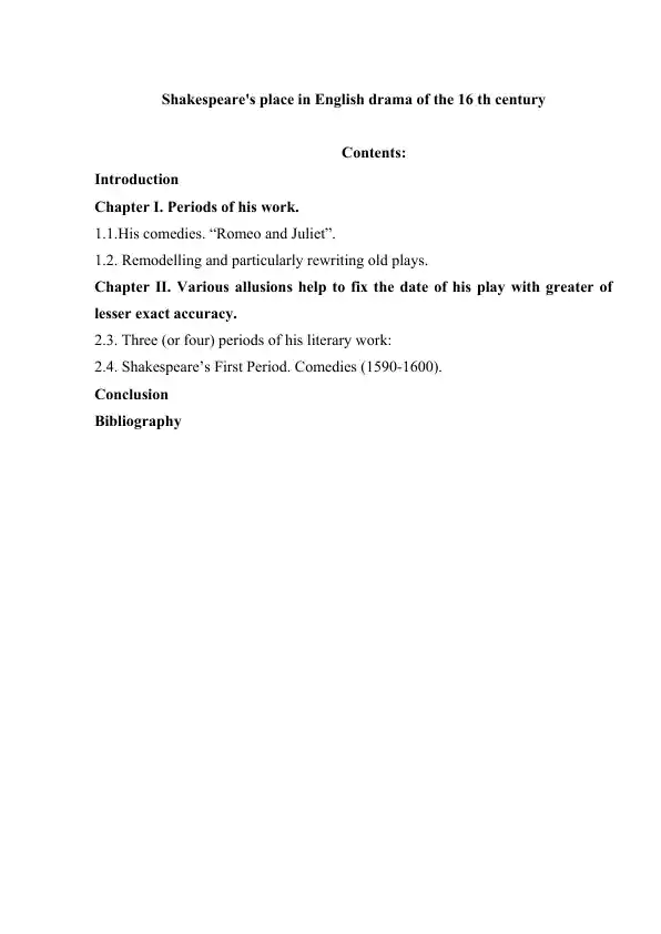 Shakespeare's place in English drama of the 16th century