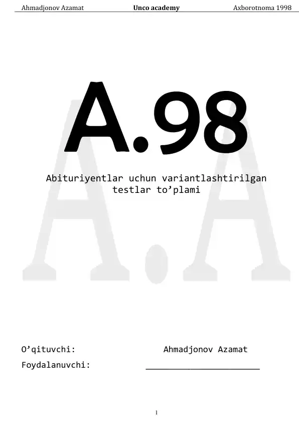 Abituriyentlar uchun variantlashtirilgan testlar to’plami