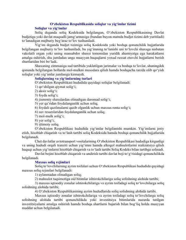 Soliqlar va yig‘imlar tizimi