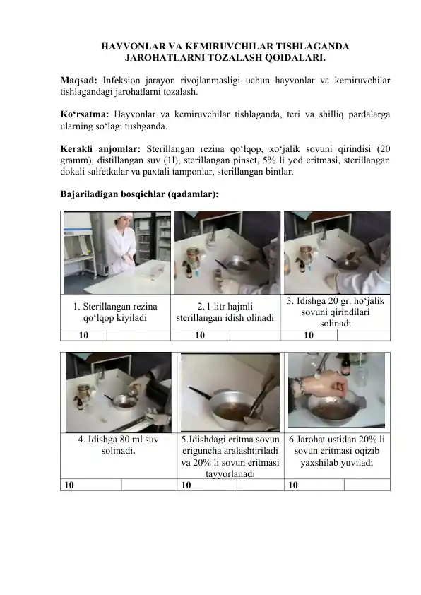 Hayvonlar va Kemiruvchilar Tishlaganda Jarohatlarni Tozalash Qoidalari