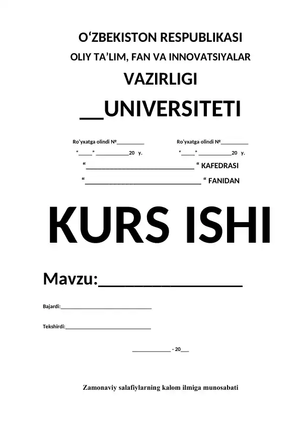 Zamonaviy salafiylarning kalom ilmiga munosabati (Kurs ishi)
