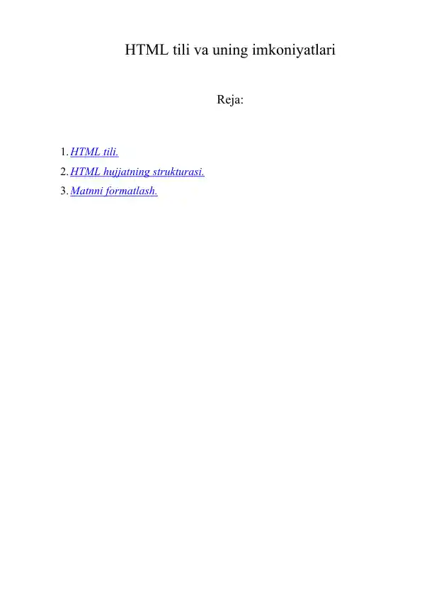 web sahifa yaratishda html tili imkoniyatlari