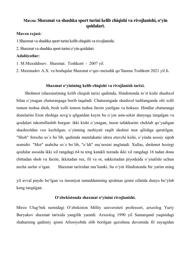 Shaxmat va shashka sport turini kelib chiqishi va rivojlanishi, o‘yin qoidalari