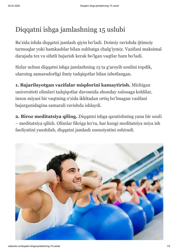 Diqqatni ishga jamlashning 15 uslubi