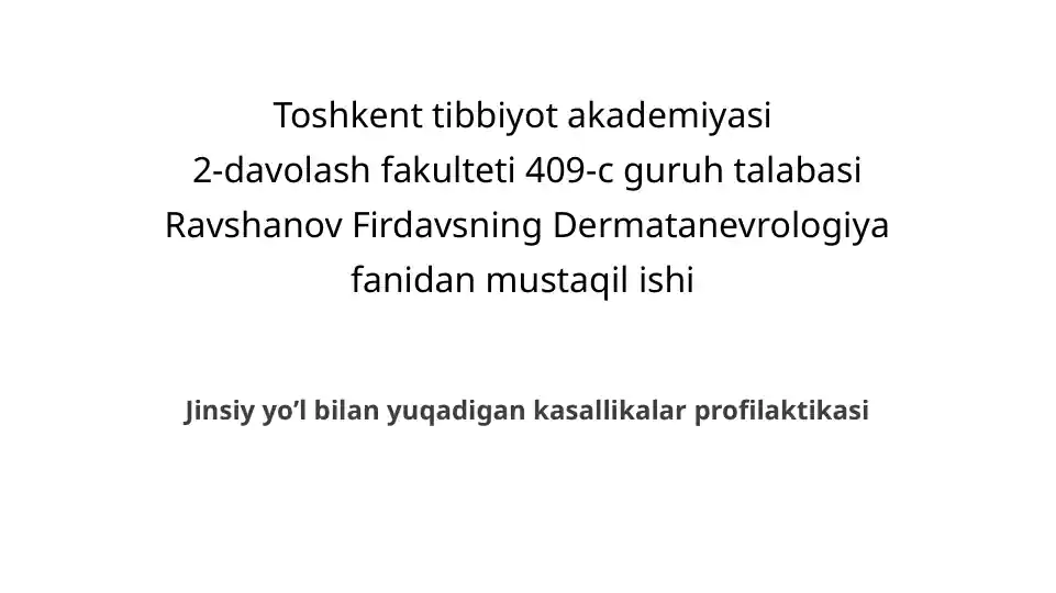 Jinsiy Yo'l Bilan Yuqadigan Kasallikalar Profilaktikasi