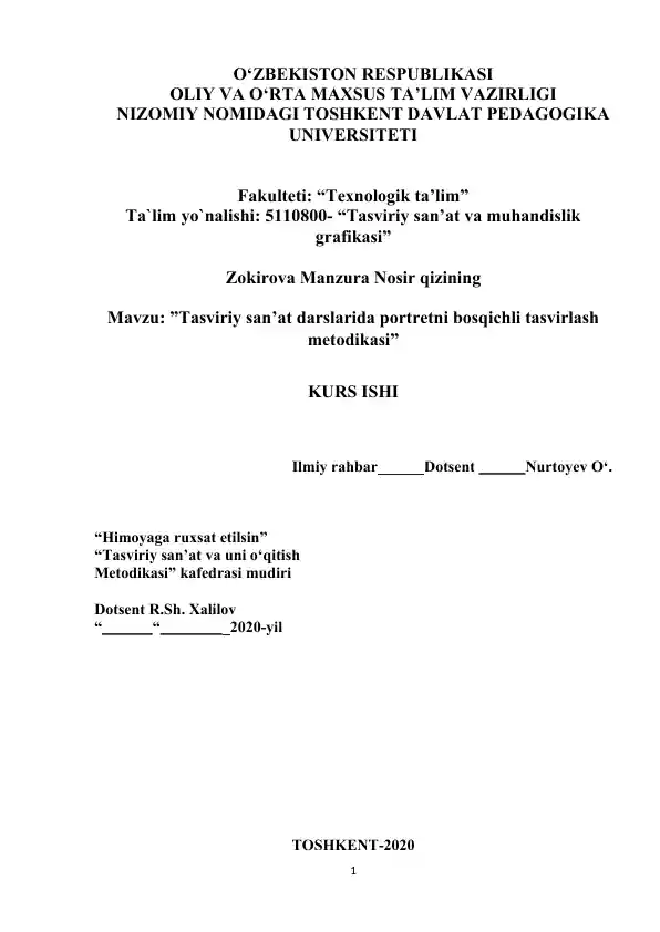 Tasviriy san’at darslarida portretni bosqichli tasvirlash metodikasi