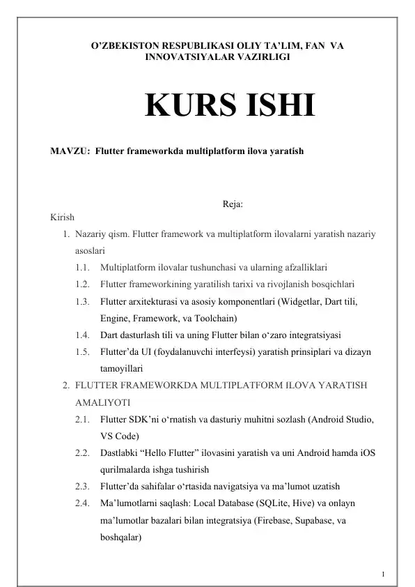 Flutter frameworkda multiplatform ilova yaratish