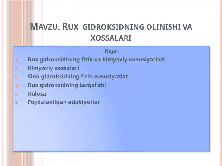 Rux  gidroksidning olinishi va xossalari