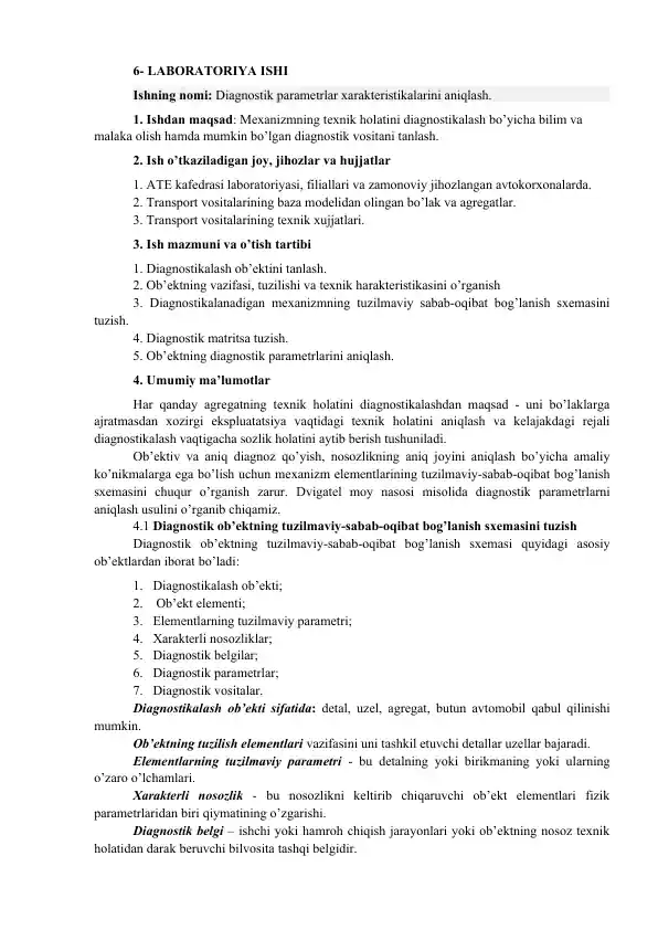 Laboratoriya ishi - Diagnostik parametrlar xarakteristikalarini aniqlash