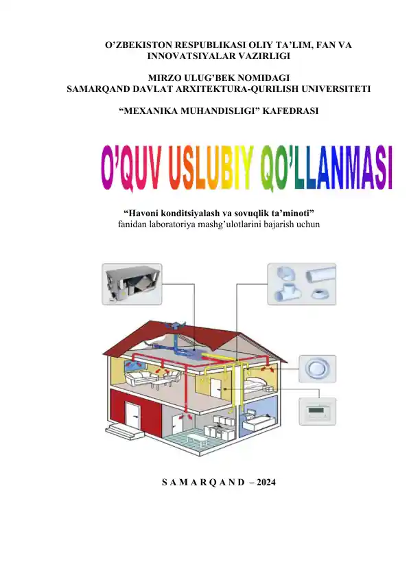 "HAVONI KONDITSIYALASH VA SOVUQLIK TA’MINOTI" fanidan laboratoriya mashg’ulotlarini bajarish uchun