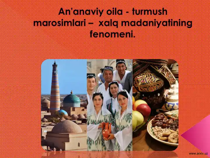 Xalk Rasmi An'anaviy oila - turmush marosimlari – xalq madaniyatining fenomeni.