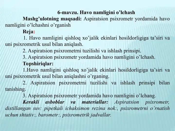 Havo namligini o’lchash