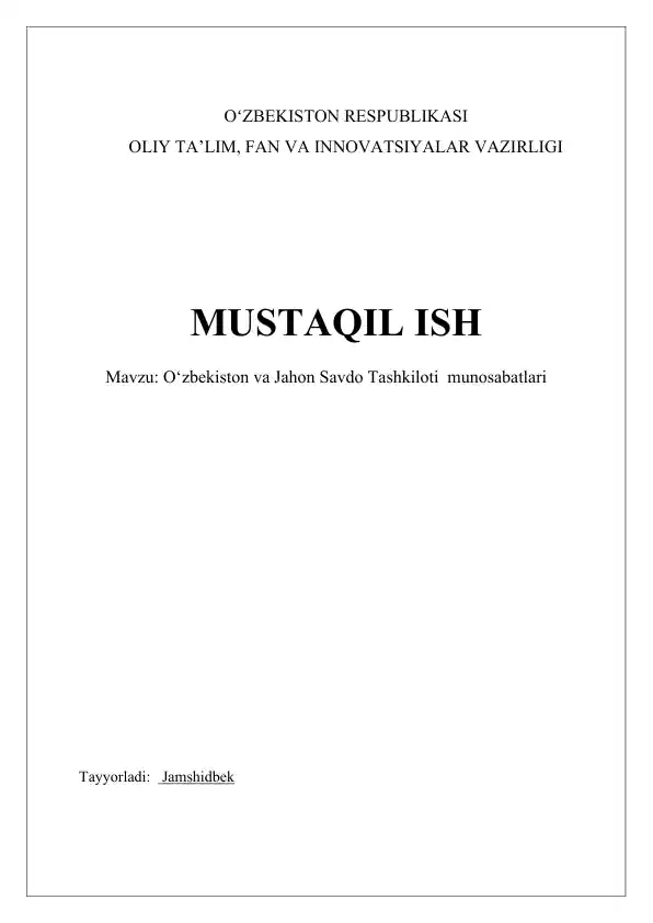 O'zbekiston va Jahon Savdo Tashkiloti munosabatlari