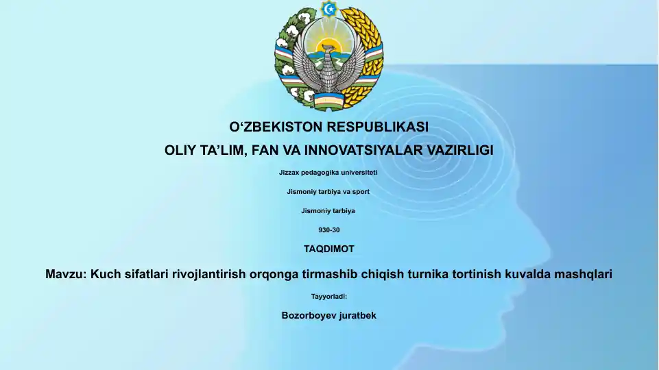 Kuch sifatlari rivojlantirish orqonga tirmashib chiqish turnika tortinish kuvalda mashqlari