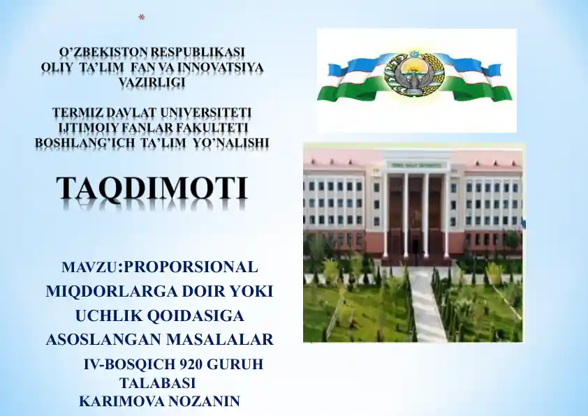 PROPORSIONAL MIQDORLARGA DOIR YOKI UCHLIK QOIDASIGA ASOSLANGAN MASALALAR