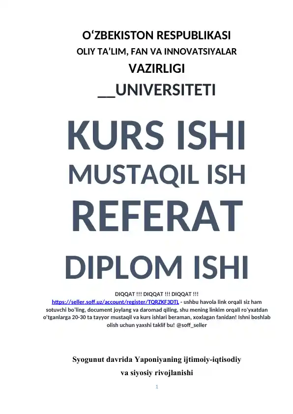 Syogunut davrida Yaponiyaning ijtimoiy-iqtisodiy va siyosiy rivojlanishi (kurs ishi)