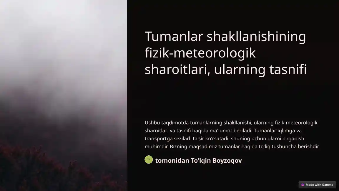 Tumanlar shakllanishining fizik-meteorologik sharoitlari, ularning tasnifi