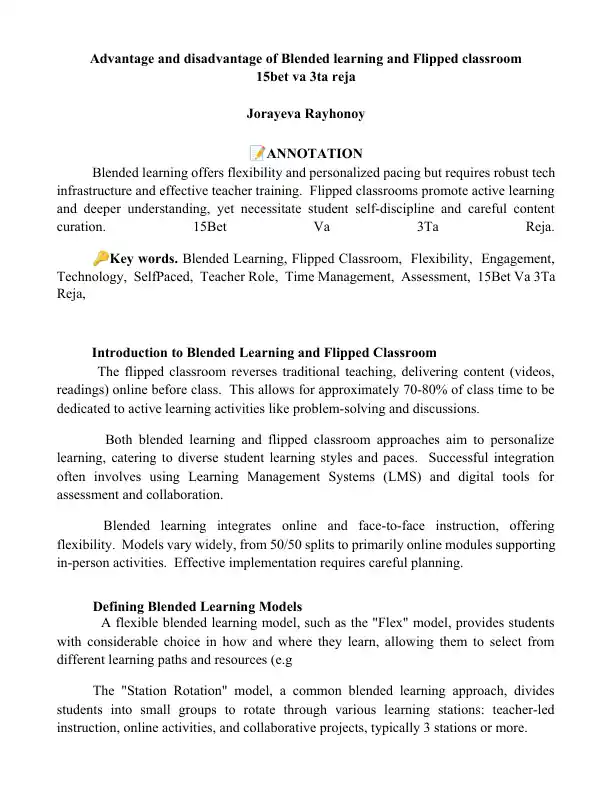 Blended learning and Flipped classroom