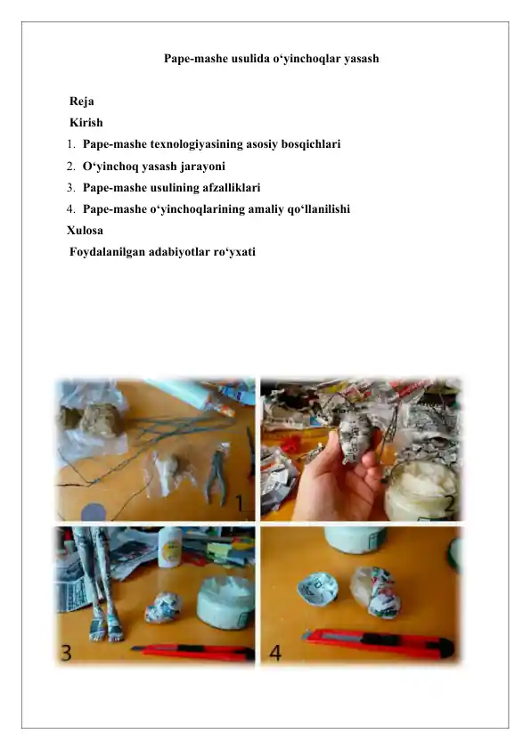 Pape-mashe usulida o‘yinchoqlar yasash