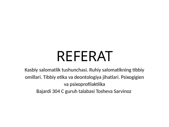 Kasbiy salomatlik tushunchasi