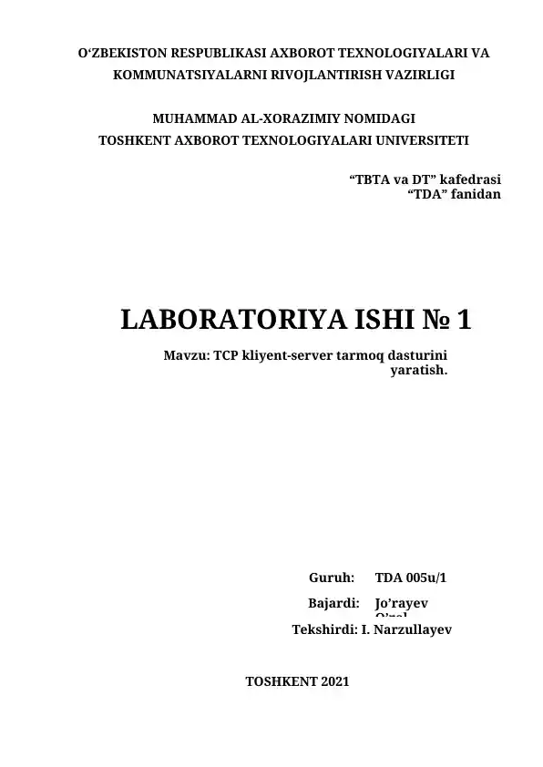 TCP klient-server tarmoq dasturi