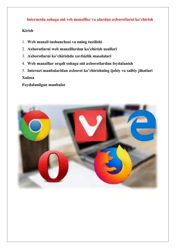 Internetda Sohaga oid Veb Manzillar va ulardan Axborotlarni Ko'chirish