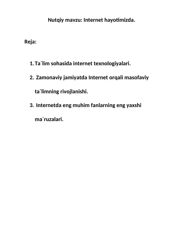 Ta`lim sohasida internet texnologiyalari